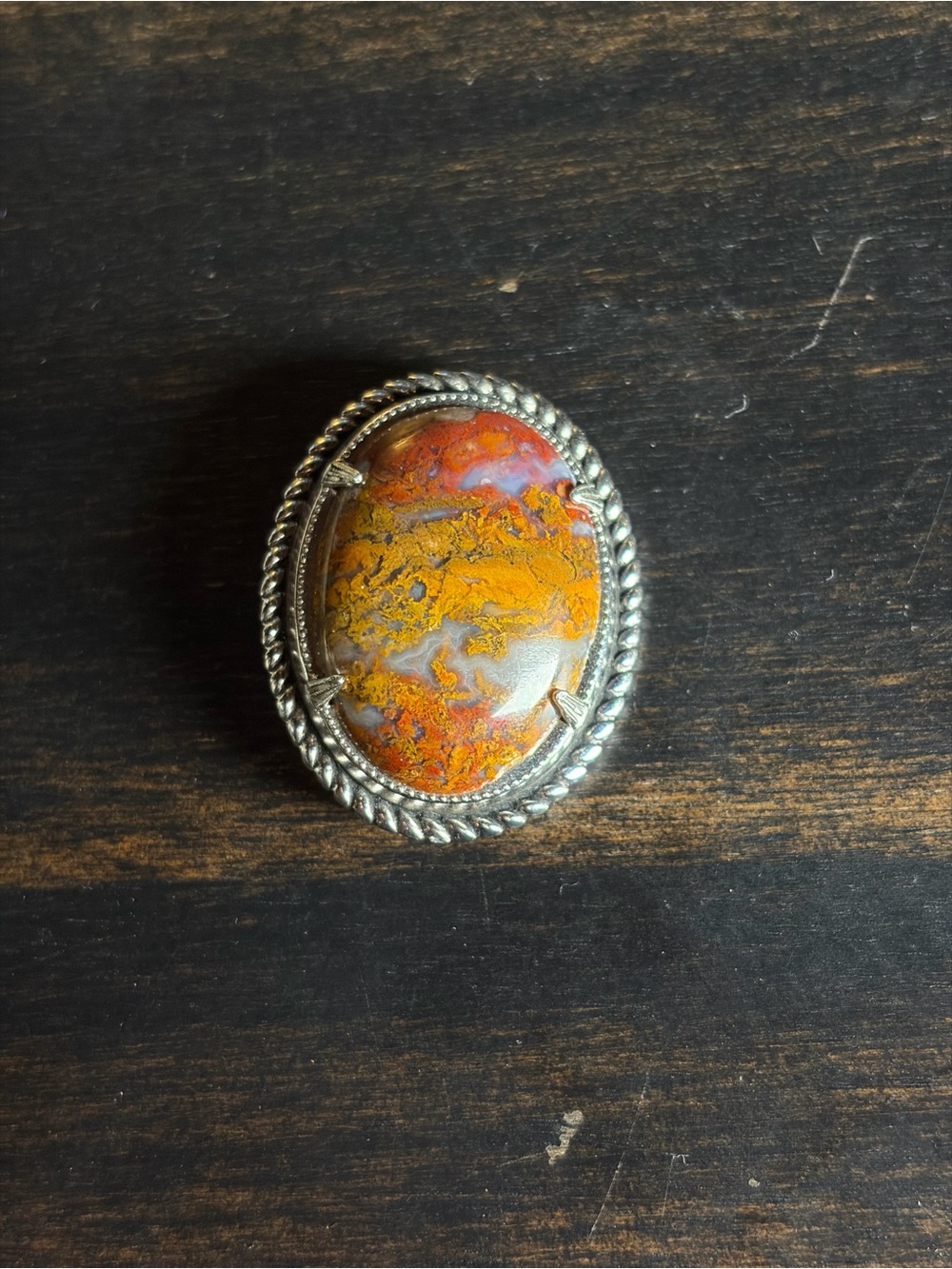 Red moss agate brooch